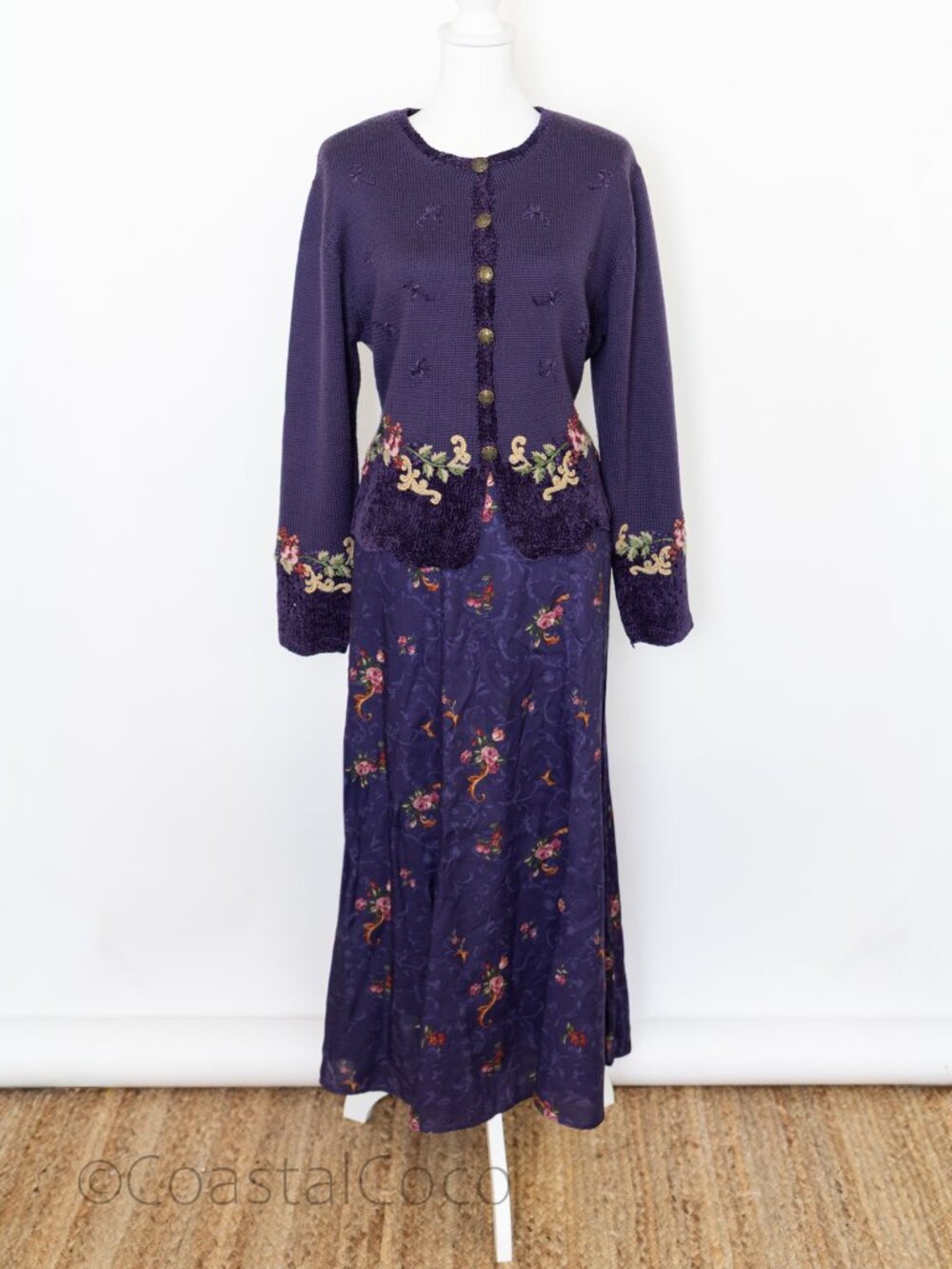 Vintage Susan Bristol Sweater + Skirt Set 12/M Purple Wool/Rayon Blend 90s